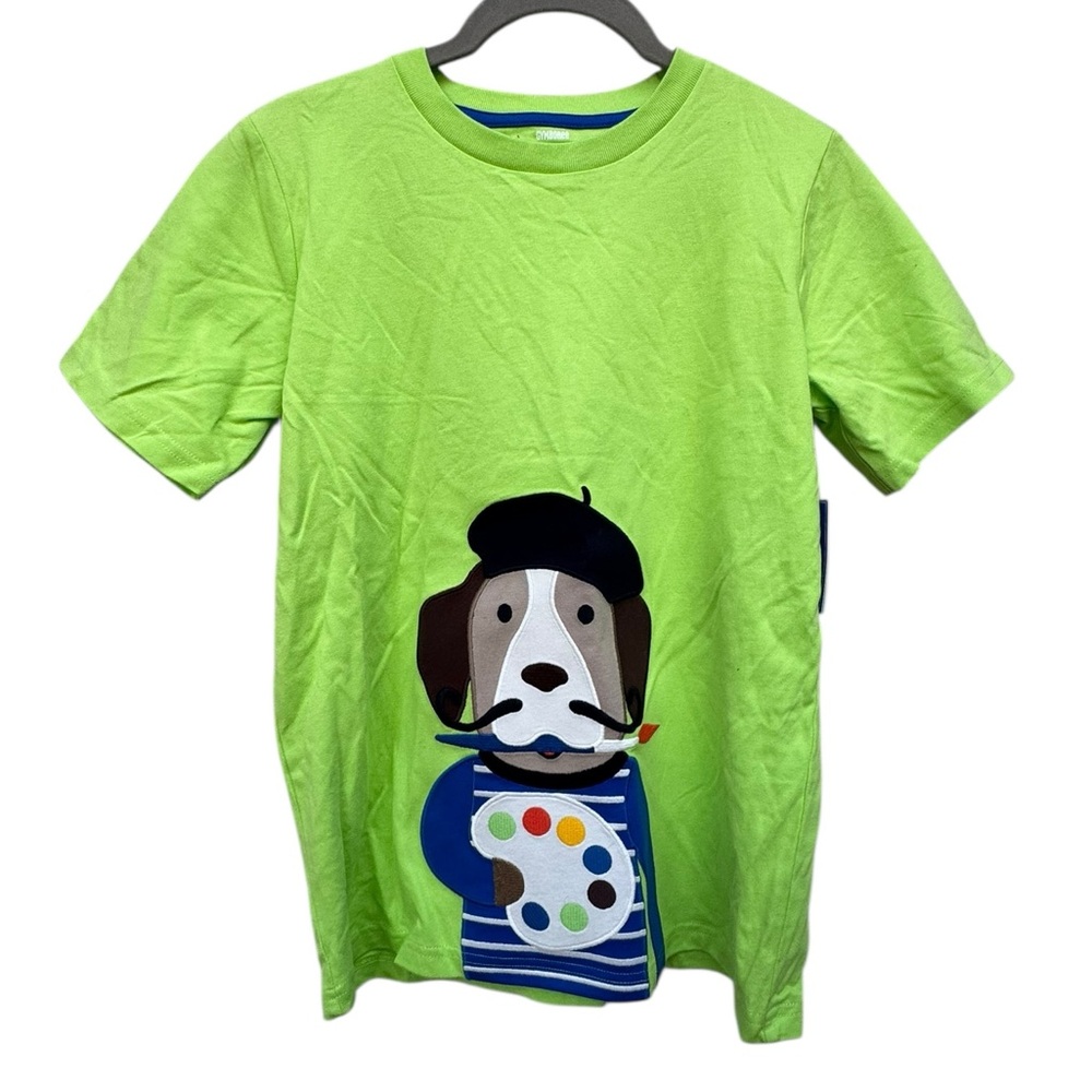Gymboree Lime Green Artist Pup Cotton Shirt size 12 - Picture 2 of 8